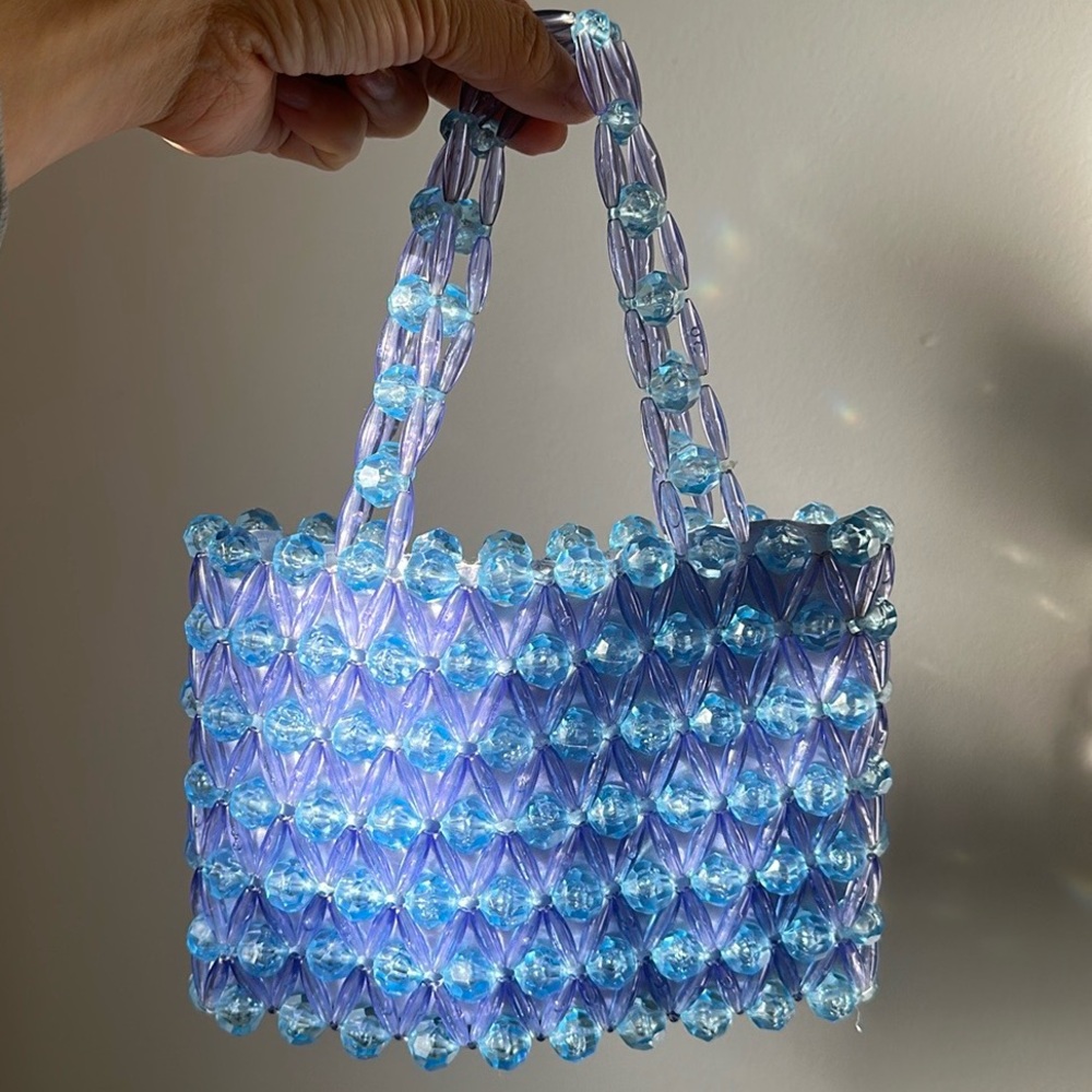 Vintage blue lavender beaded 1970s bag purse